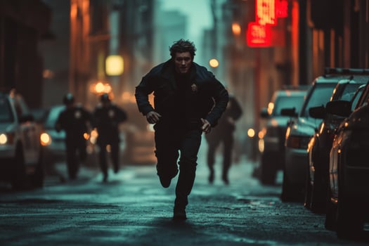 A man running through the city at night photo