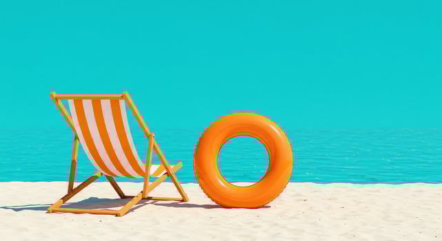 A beach chair and an orange life preserver on the beach photo