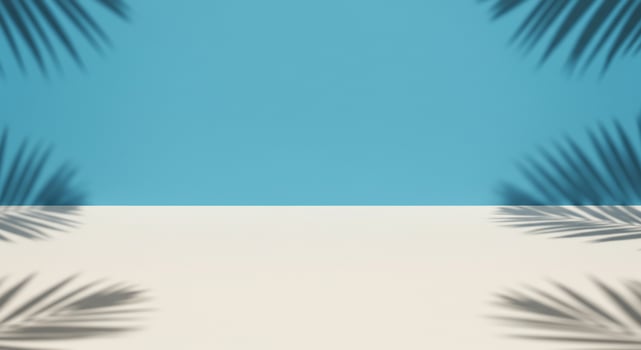 Tropical Backdrop with Palm Leaf Shadows on Blue and White Surface for Product Display photo