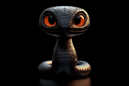 A black and orange snake with orange eyes photo