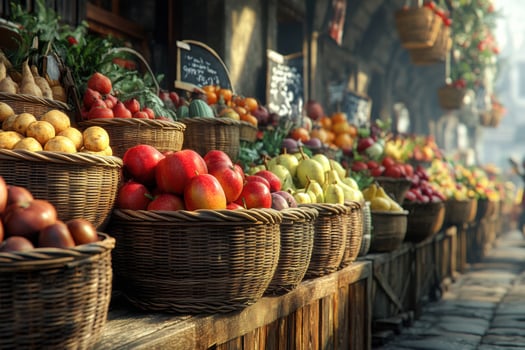 Baskets of fruit on display photo