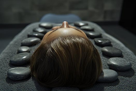 A woman laying on a stone table photo