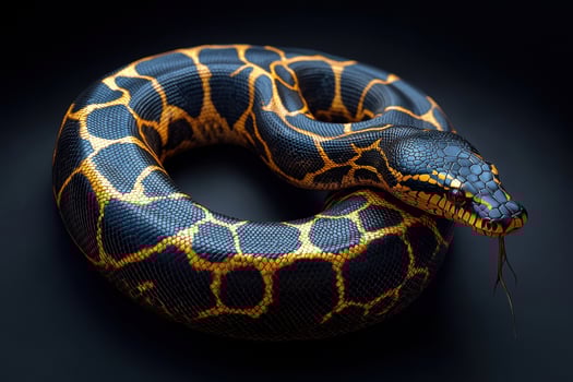 A snake with black and yellow spots on its body photo