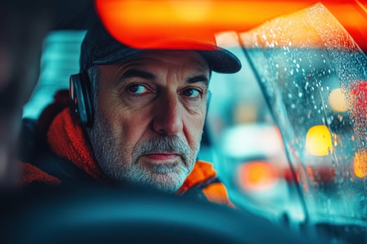A man wearing headphones in a car photo