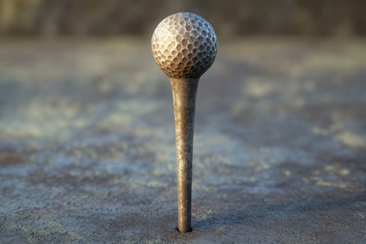 A golf ball on a tee with a metal pole photo