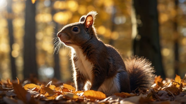 A squirrel is sitting in the middle of a forest photo