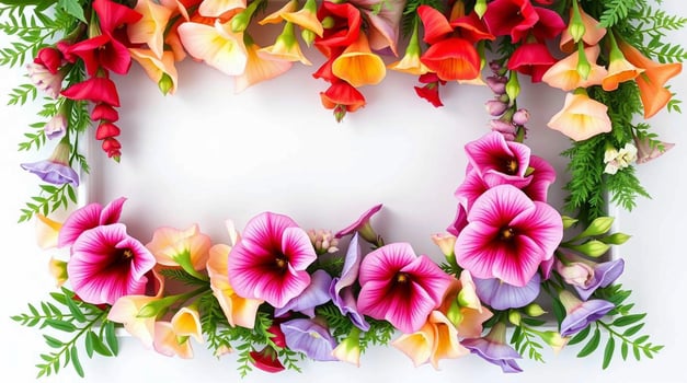 A frame made of flowers and leaves photo