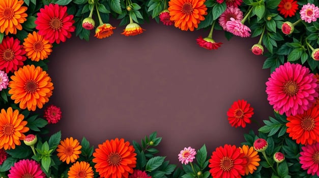Colorful flowers are arranged in a square frame photo