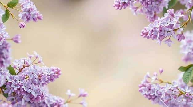 Lilac Blossoms Frame Pastel Floral Background photo