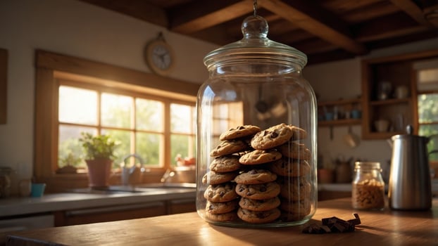 A jar filled with cookies on a table photo