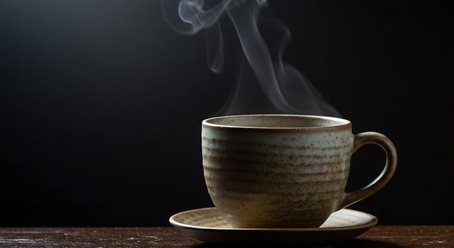 Steaming Coffee Cup in Rustic Style with Dark Background photo