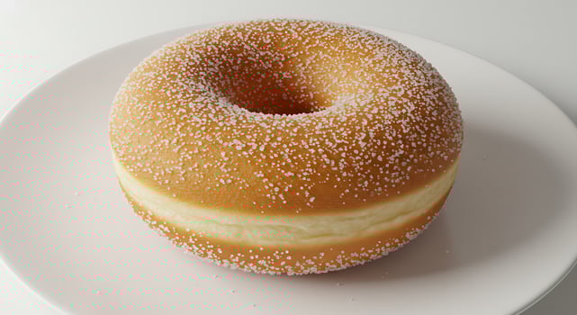 Fresh Glazed Donut with Sugar Powder on White Plate in Bright Lighting photo