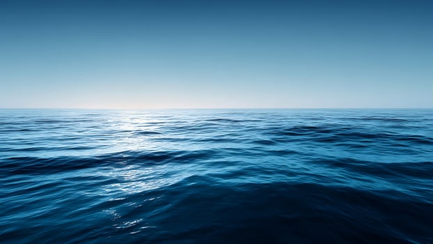 Serene Ocean View, Calm Blue Waters Under a Clear Sky, Horizon Glimmering photo