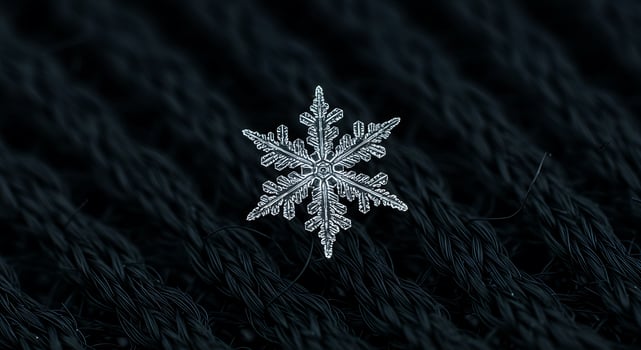 Close-up of Sparkling Snowflake on Dark Knit Fabric in Winter Theme photo
