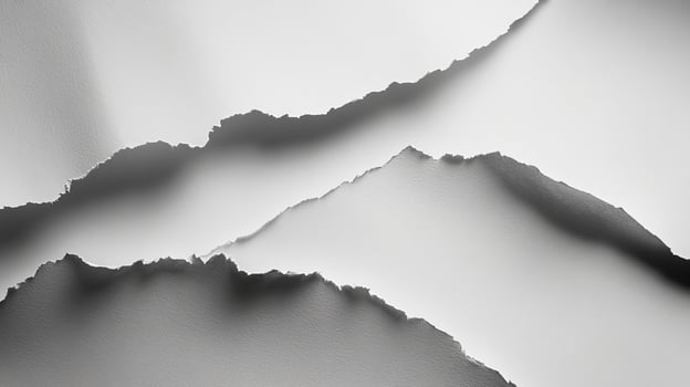 Two tattered sheets of paper are layered on top of each other in monochrome photo