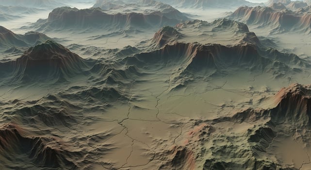 Mountain Range Landscape with Deep Valleys and Rugged Peaks in Natural Colors photo