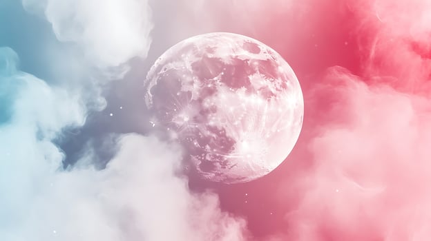 Large Bright Moon Surrounded by Colorful Clouds in Sky Artistic Night Scene photo