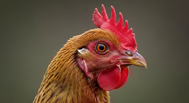 A close up of a rooster with a red head photo