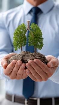 Businessman holding tree with lungs in hands photo
