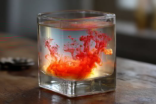A glass of water with a red liquid inside photo