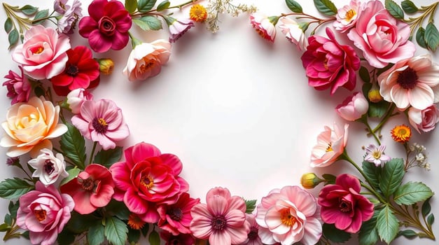 A wreath of flowers is shown on a white background photo