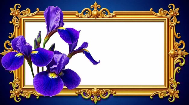 A golden frame with purple flowers on it photo