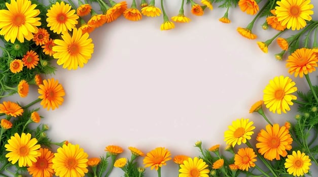 Yellow flowers arranged in a circle on a white background photo