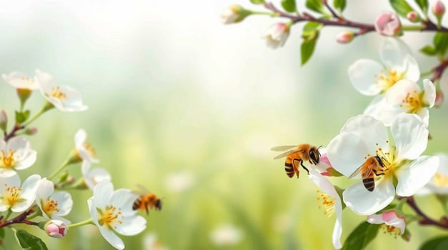 Bees on flowers in a field photo