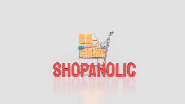 The Shopping Cart and Box for shopaholic concept 3d Rendering. photo