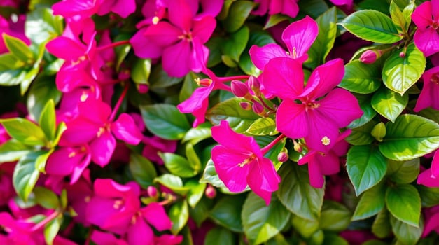 Pink flowers on a bush in the garden photo