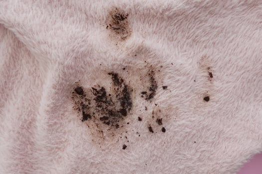 Stains on white fabric after outdoor activity with dirt photo