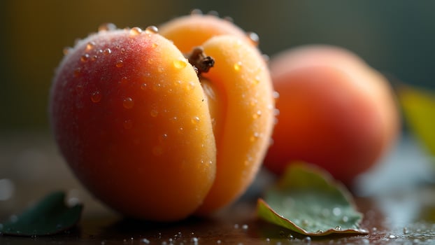 Fresh apricots with water droplets create a captivating still life composition that enhances natural beauty photo