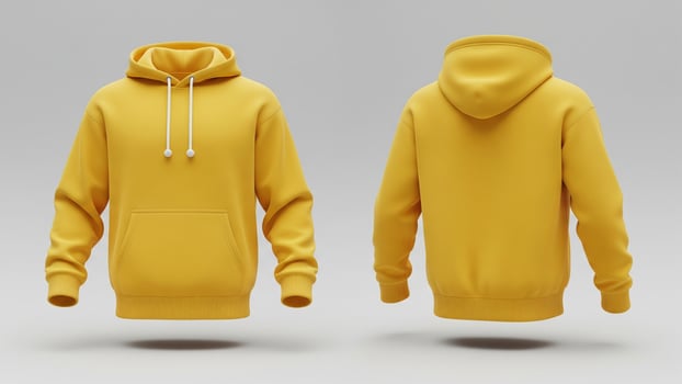 Blank Yellow Hoodie Mockup Floating Front and Back Views for Apparel Design Presentation photo