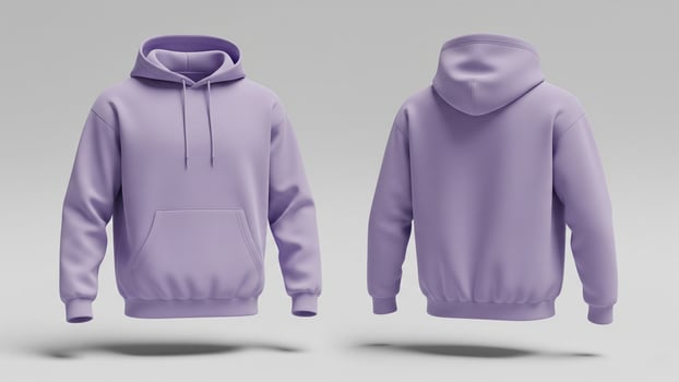 Photorealistic Lavender Hoodie Mockup Floating Front and Back Views for Apparel Design photo