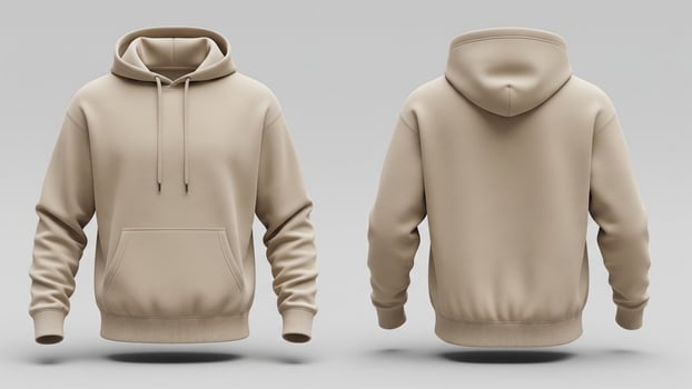 Neutral Beige Hoodie Mockup, Front and Back View, Minimalist Style photo