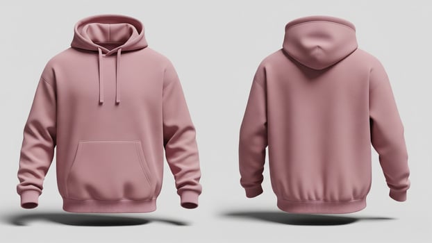 Photorealistic Dusty Rose Hoodie Mockup, Floating Front and Back Views for Apparel Design photo