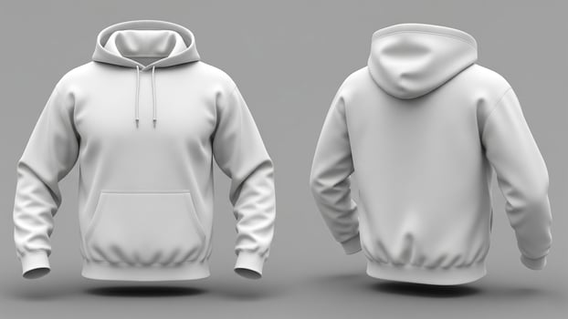 Pristine White Hoodie Mockup 3D Rendered Front and Back Views for Apparel Design photo