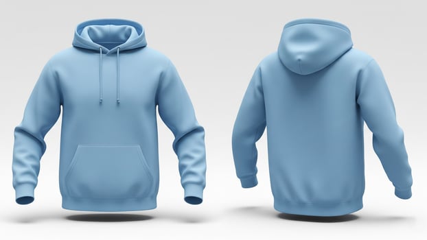 Realistic Light Blue Hoodie Mockup Isolated Front and Back Views for Apparel Branding photo