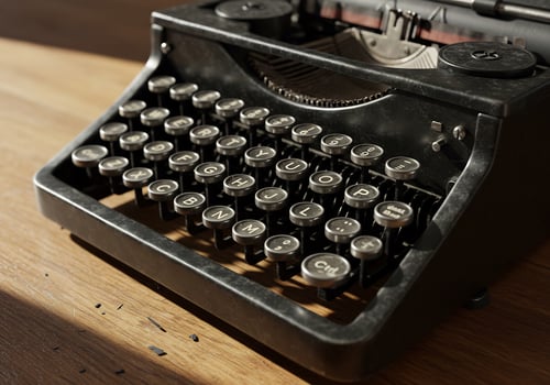 An old typewriter sitting on a wooden table photo