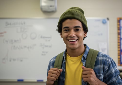 A smiling young man in a classroom photo