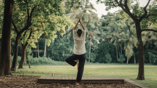 A woman doing yoga in the park photo