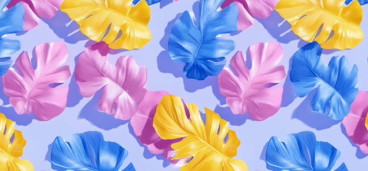 Vibrant colorful monstera leaf seamless pattern background photo