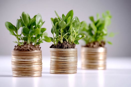 Coin stacks nurturing green plant growth investment and financial success concept photo