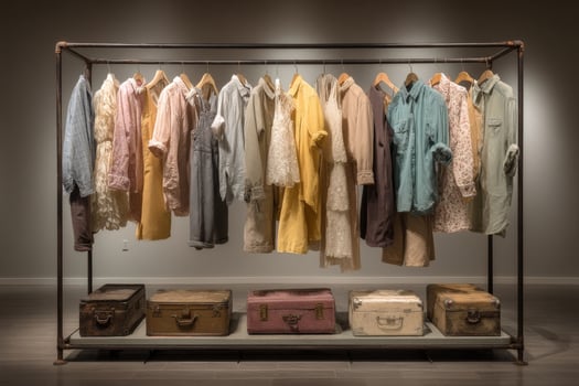 A rack with clothes and suitcases photo