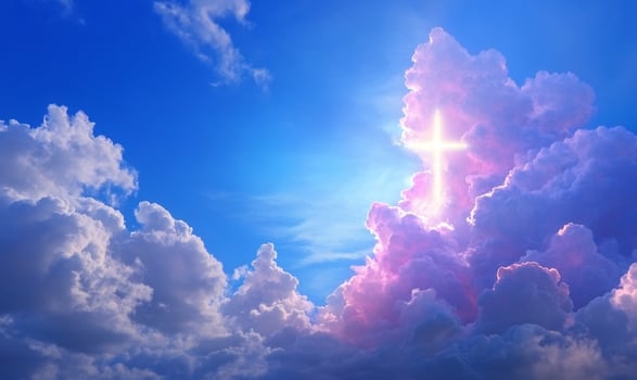 Cross symbol of faith and hope shines brightly through the sky photo