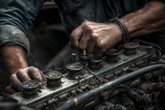 A man is working on an engine photo