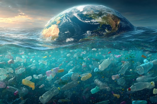 Plastic pollution and the earth, concept of the earth as a garbage dump photo