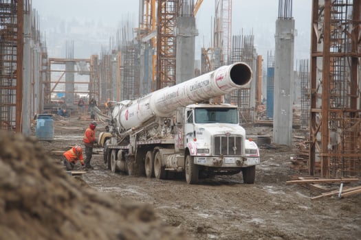 A cement truck is parked at a construction site photo
