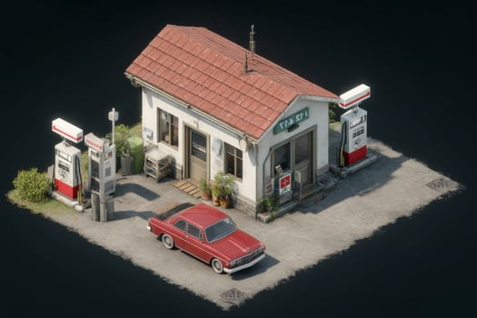 A small gas station with a car parked in front photo