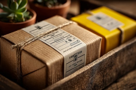 A wooden crate with two boxes of soap photo